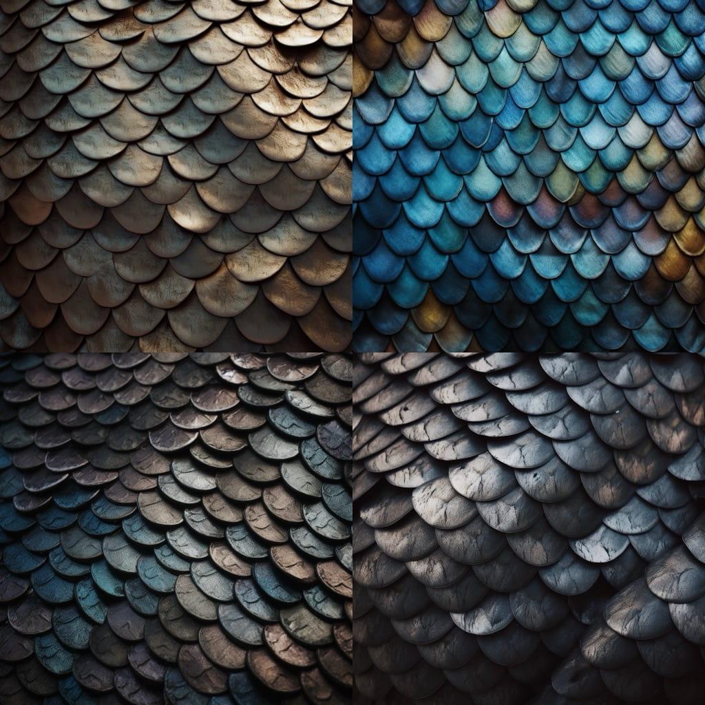 Fish scale texture style, Midjourney V5, render 1 of 4