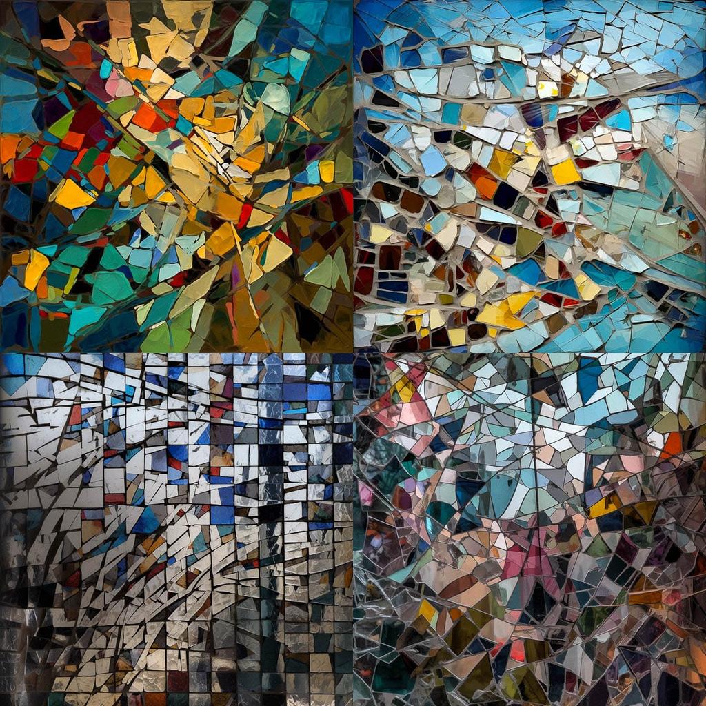 Fragmented composition style, Midjourney V5, render 1 of 4