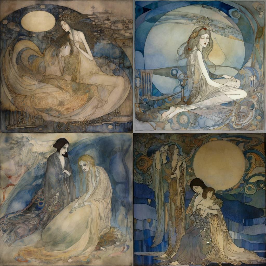 Frances MacDonald style, Midjourney V5, render 1 of 4