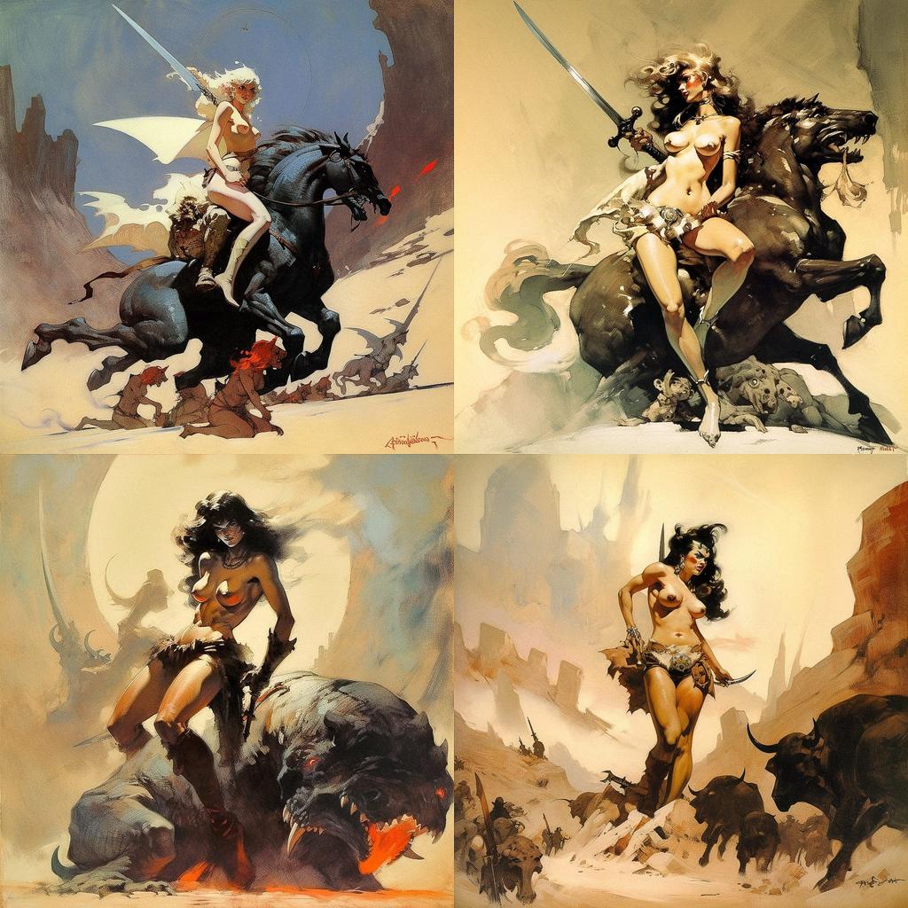 Frank Frazetta style, Midjourney V5, render 1 of 4