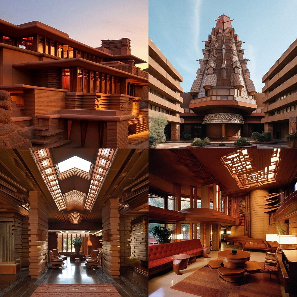 Frank Lloyd Wright style, Midjourney V5, render 1 of 4