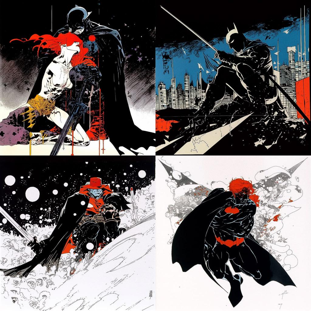 Frank Miller style, Midjourney V5, render 1 of 4