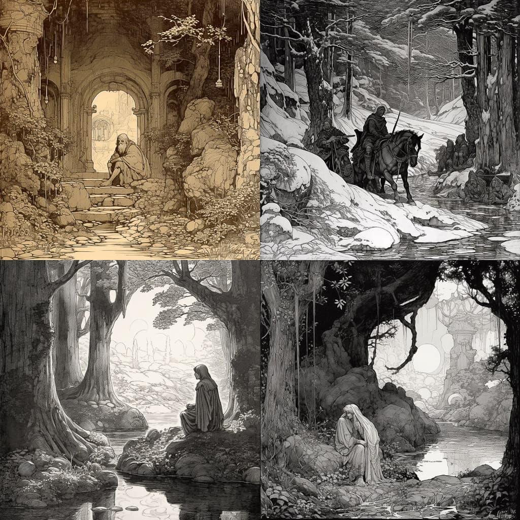 Franklin Booth style, Midjourney V5, render 1 of 4