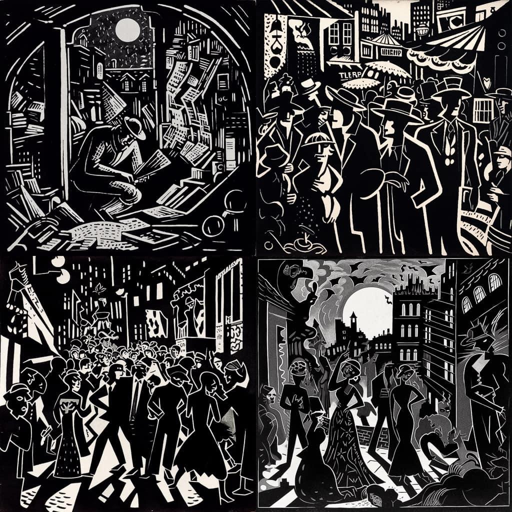 Frans Masereel style, Midjourney V5, render 1 of 4