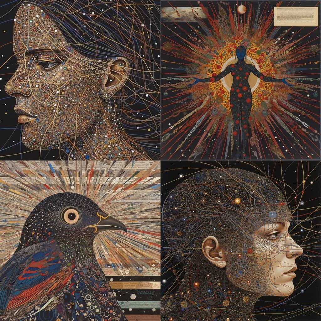 Fred Tomaselli style, Midjourney V5, render 1 of 4