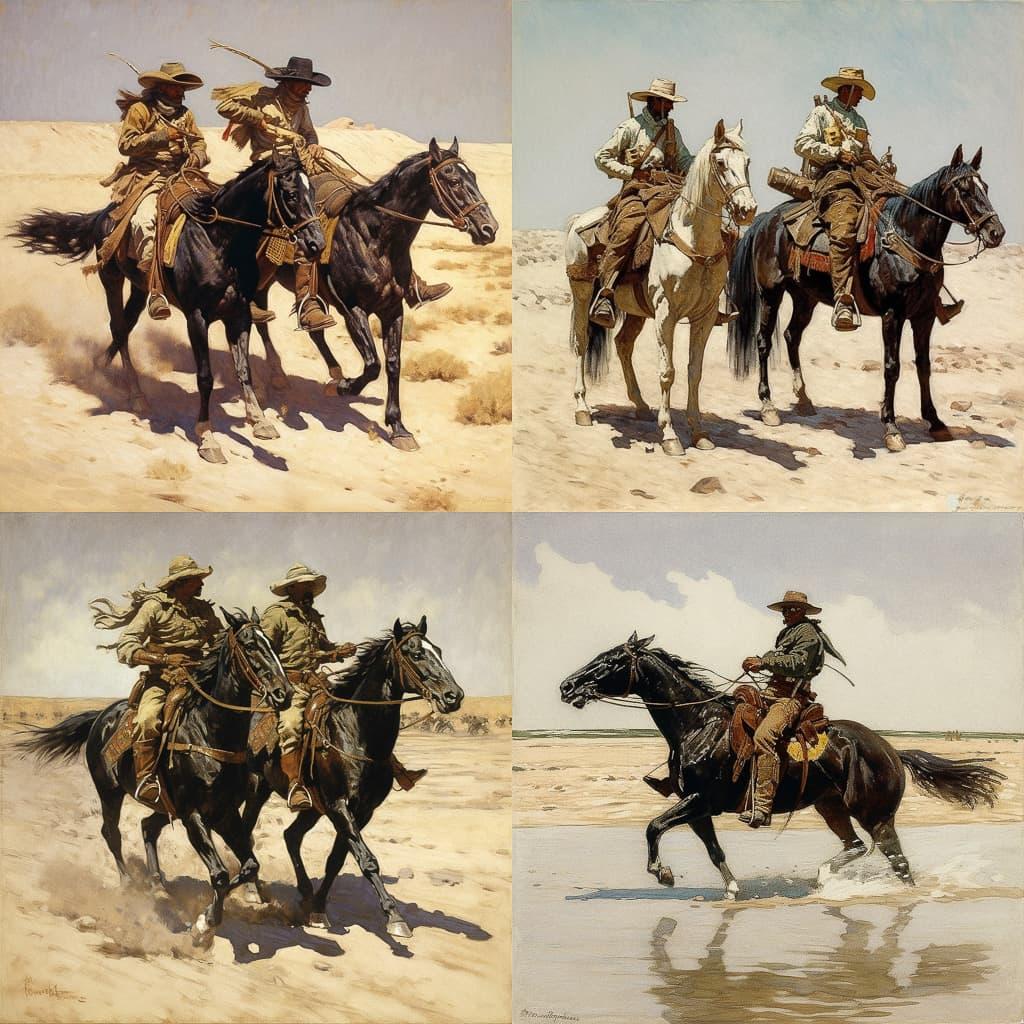 Frederic Remington style, Midjourney V5, render 1 of 4