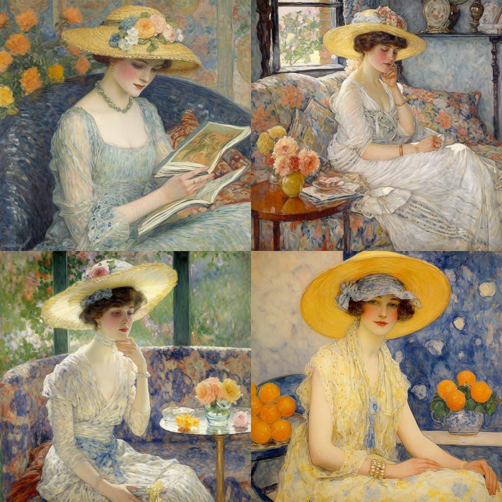 Frederick Carl Frieseke style, Midjourney V5, render 1 of 4