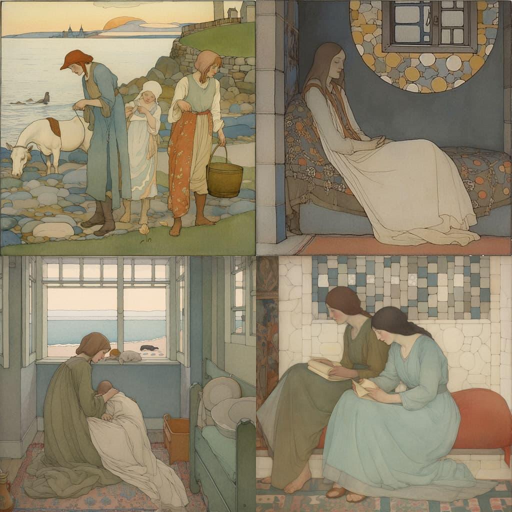 Frederick Cayley Robinson style, Midjourney V5, render 1 of 4