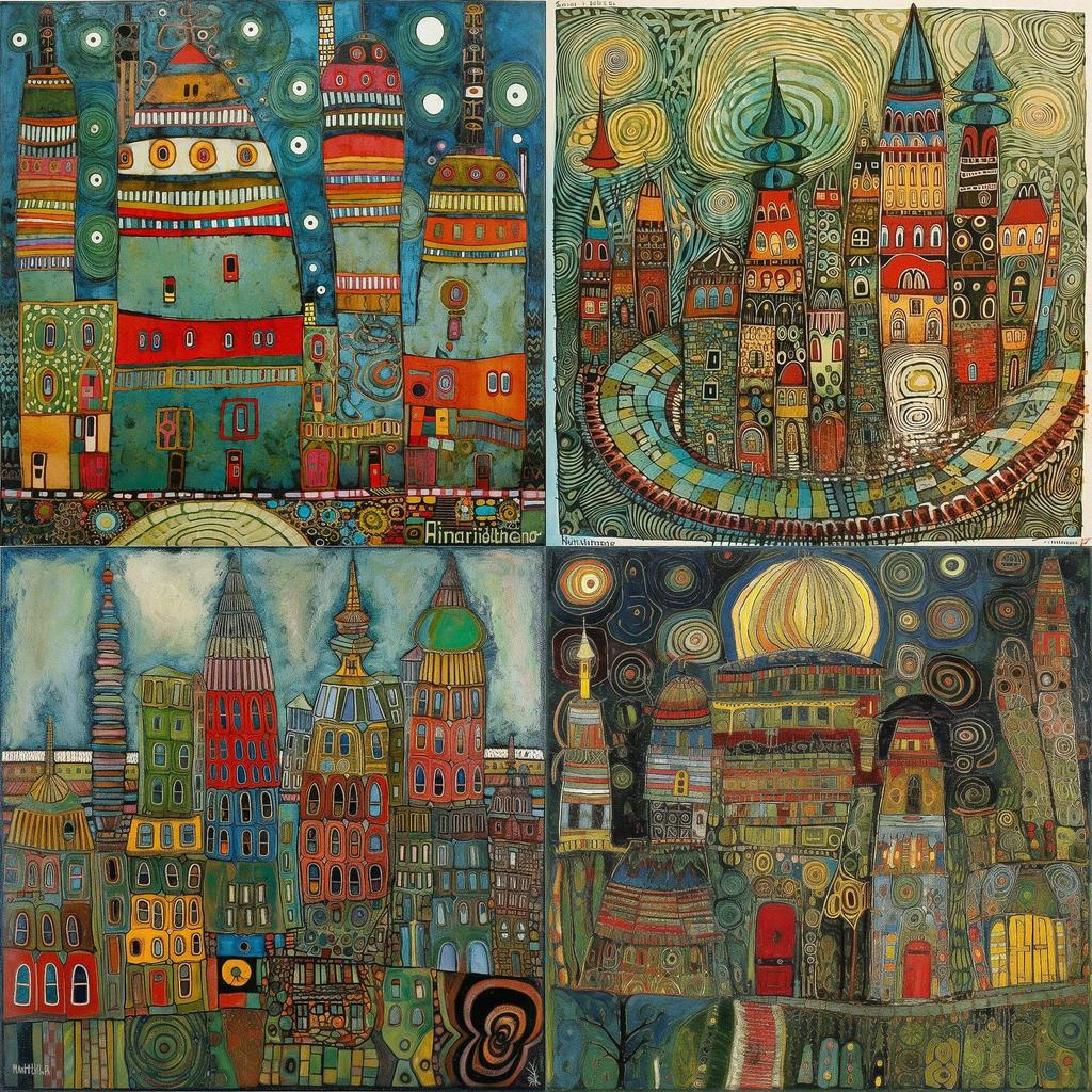 Friedensreich Hundertwasser style, Midjourney V5, render 1 of 4