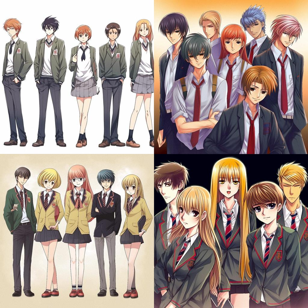 Gakuen anime style style, Midjourney V5, render 1 of 4