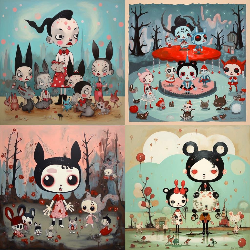 Gary Baseman style, Midjourney V5, render 1 of 4