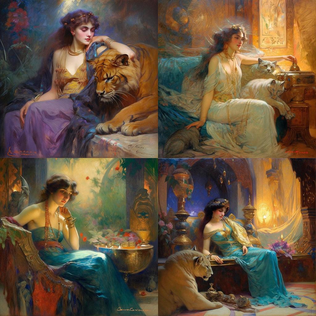 Gaston Bussiere style, Midjourney V5, render 1 of 4
