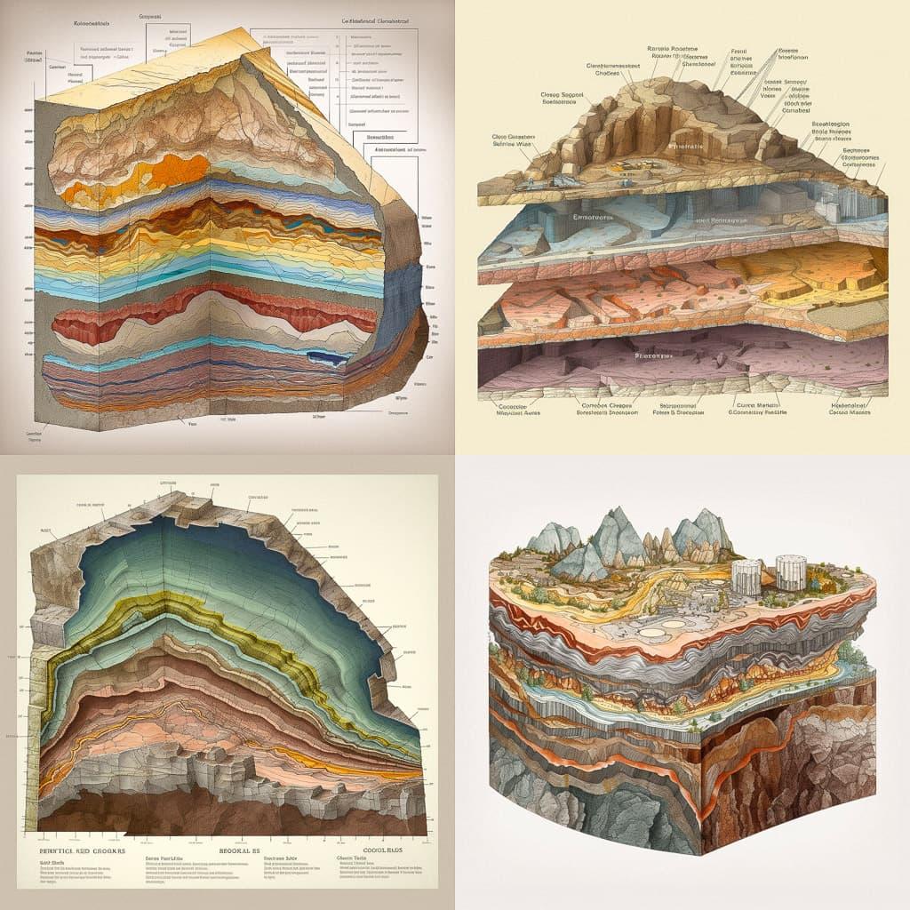 Geological cross-section style, Midjourney V5, render 1 of 4