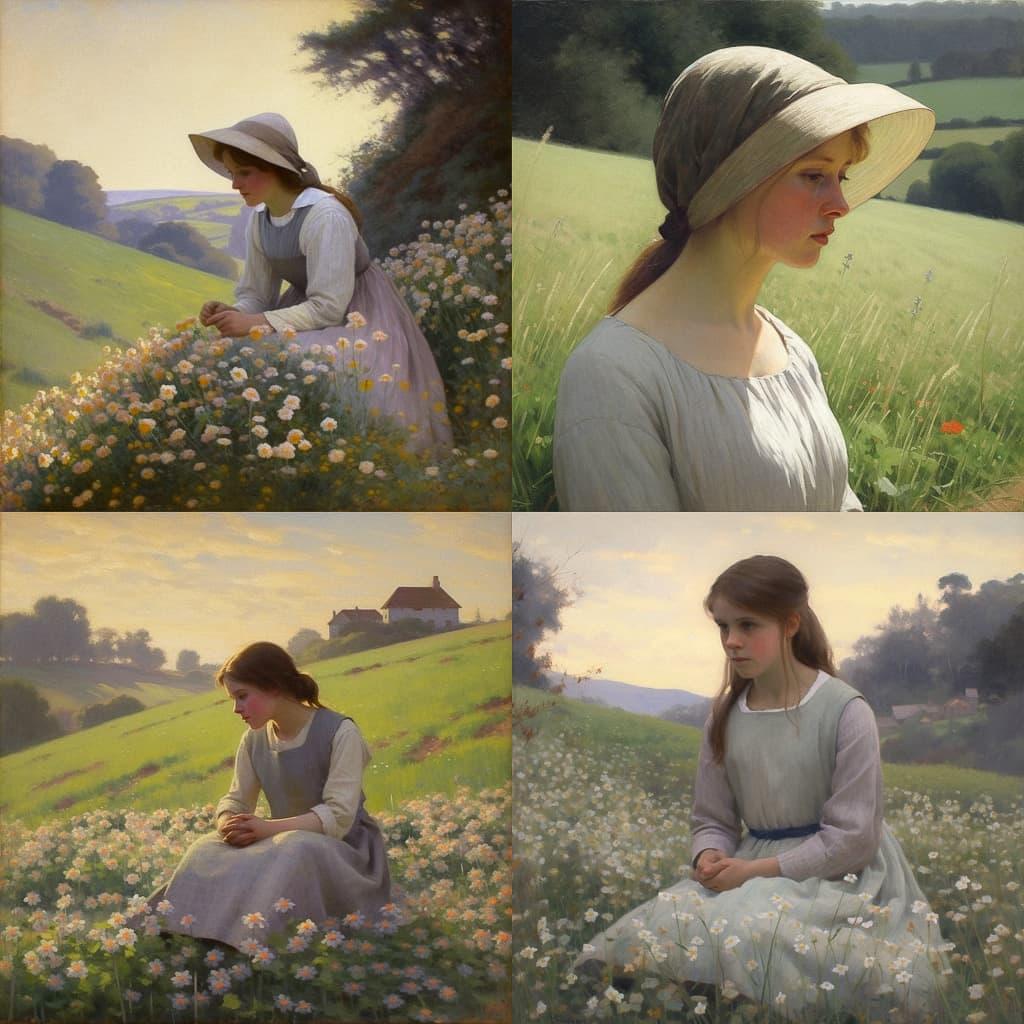 George Clausen style, Midjourney V5, render 1 of 4