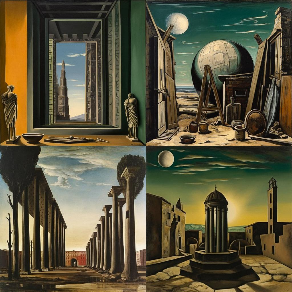 Giorgio de Chirico style, Midjourney V5, render 1 of 4
