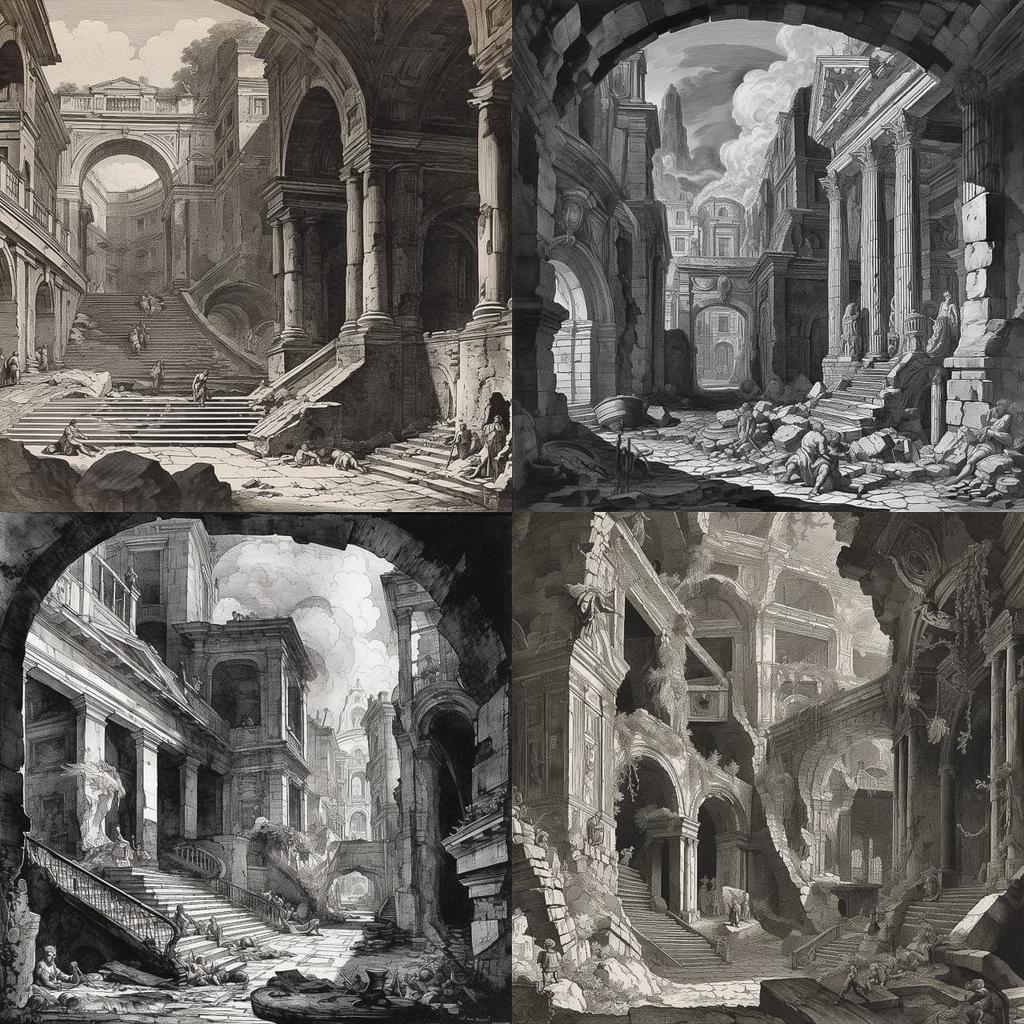 Giovanni Battista Piranesi style, Midjourney V5, render 1 of 4