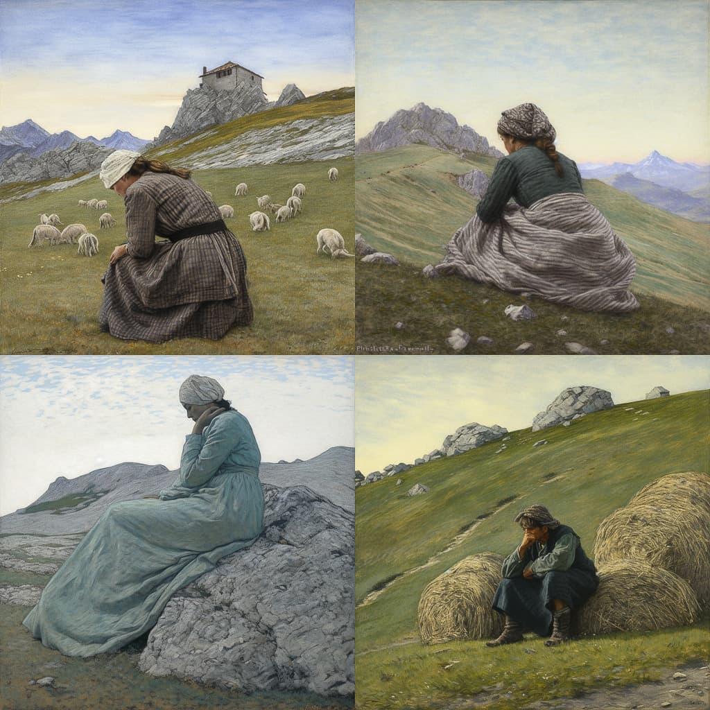 Giovanni Segantini style, Midjourney V5, render 1 of 4