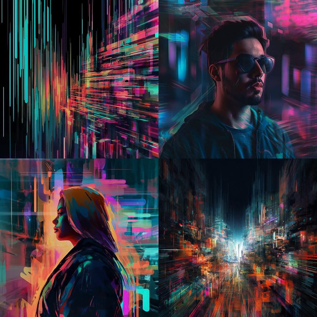 Glitchy style, Midjourney V5, render 1 of 4