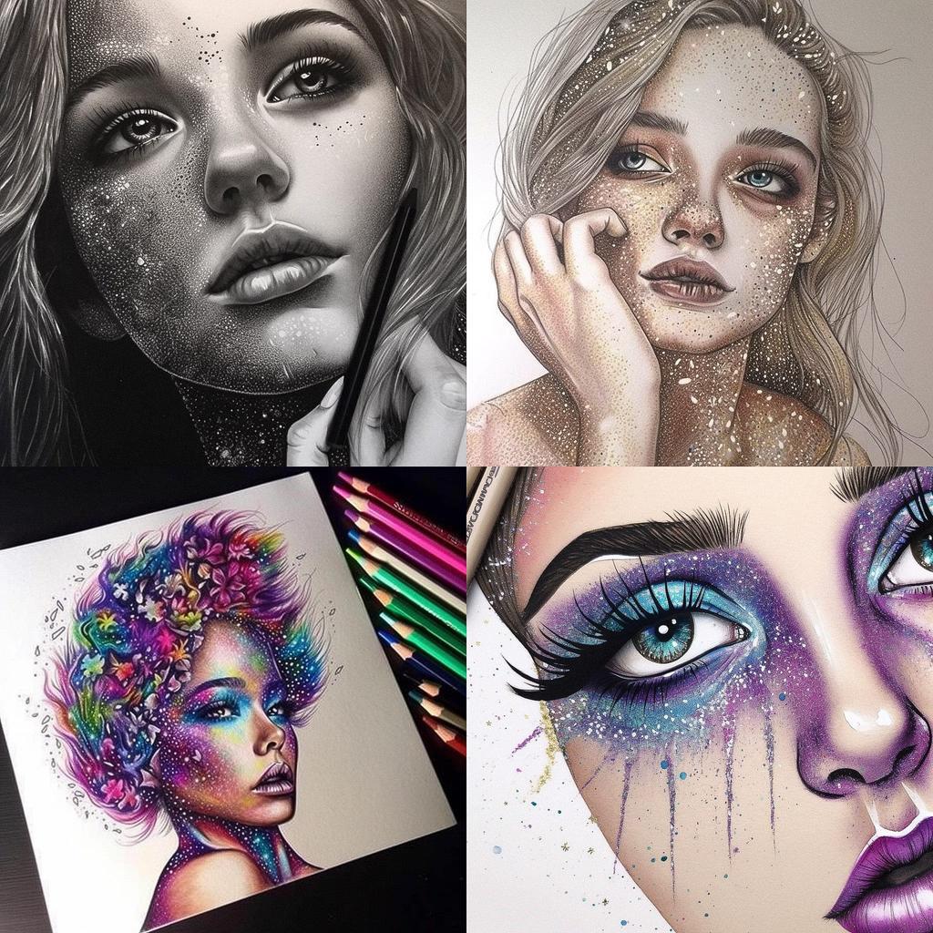 Glitter drawing style, Midjourney V5, render 1 of 4
