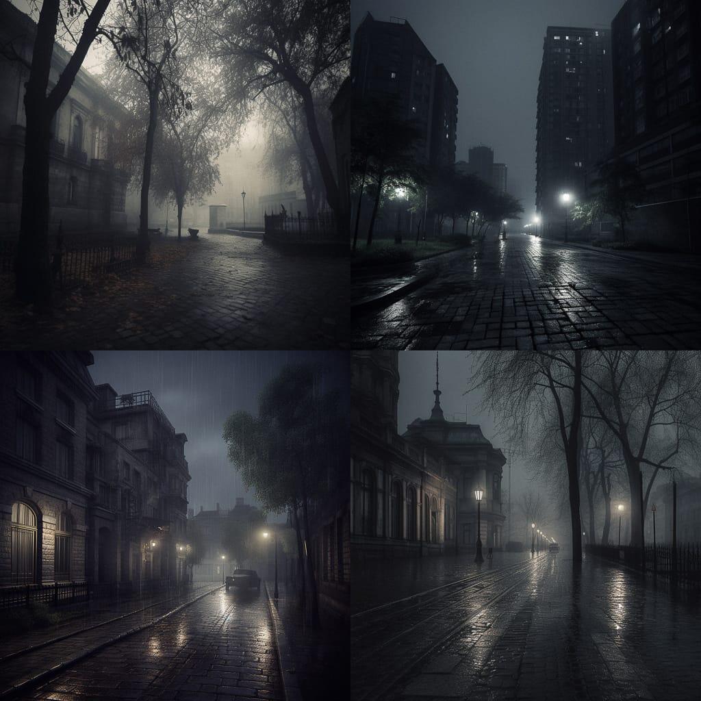 Gloomy atmosphere style, Midjourney V5, render 1 of 4