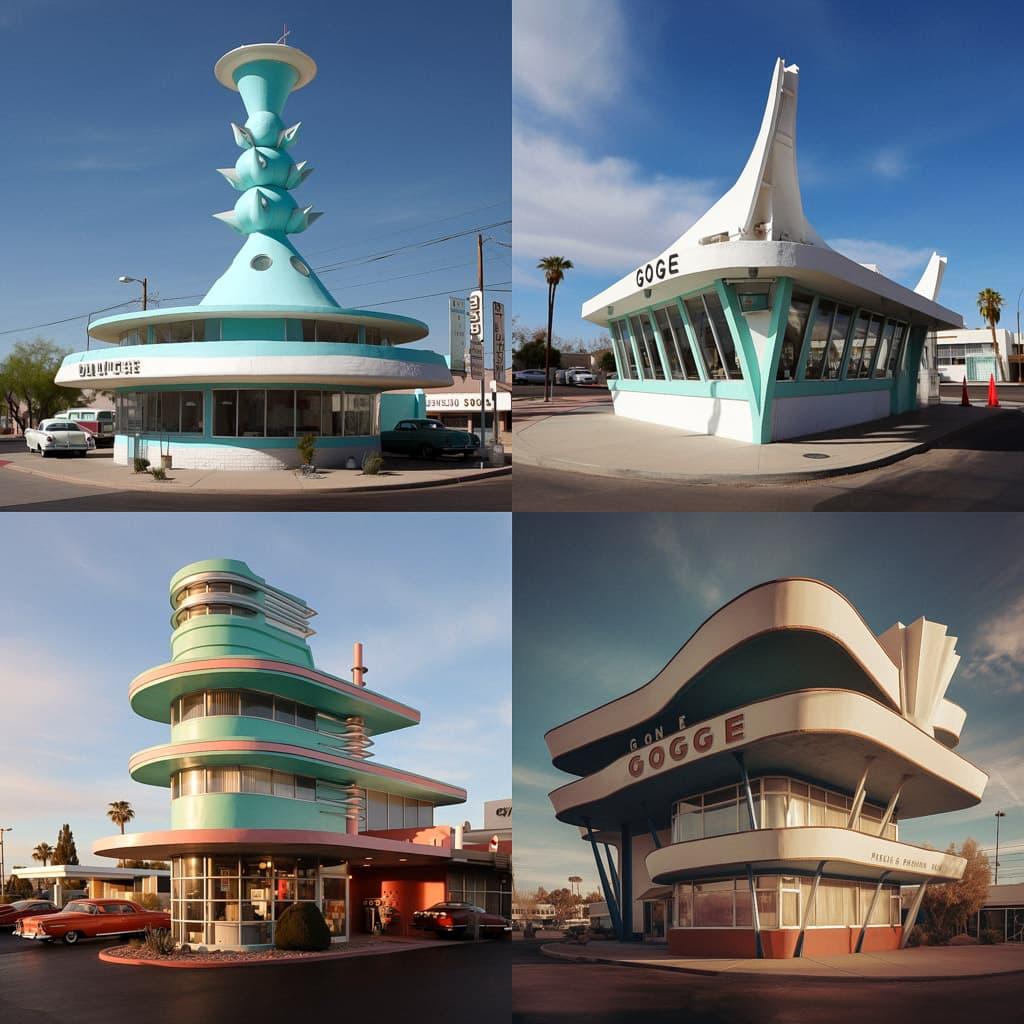 Googie architecture style, Midjourney V5, render 1 of 4