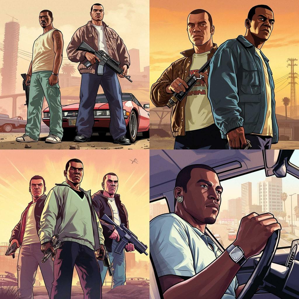 Grand Theft Auto style, Midjourney V5, render 1 of 4
