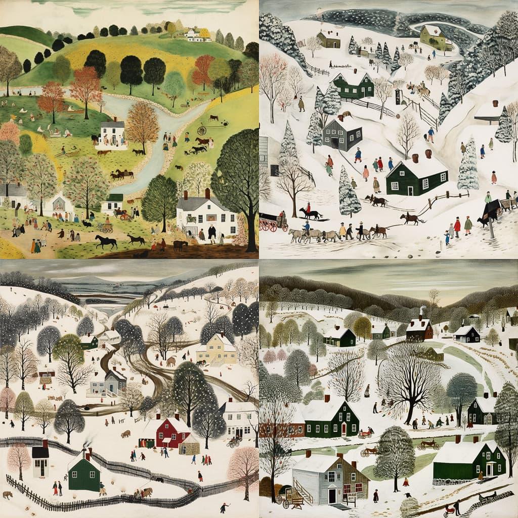 Grandma Moses style, Midjourney V5, render 1 of 4