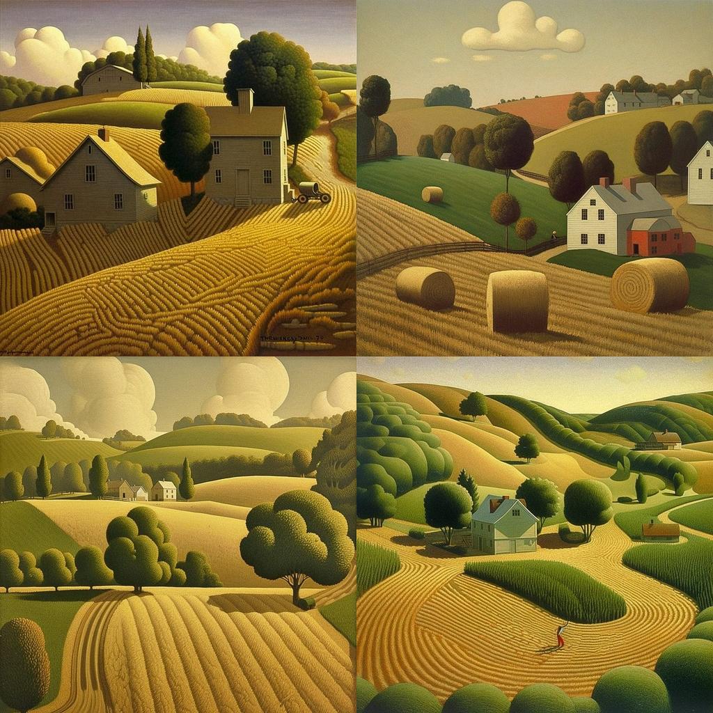 Grant Wood style, Midjourney V5, render 1 of 4