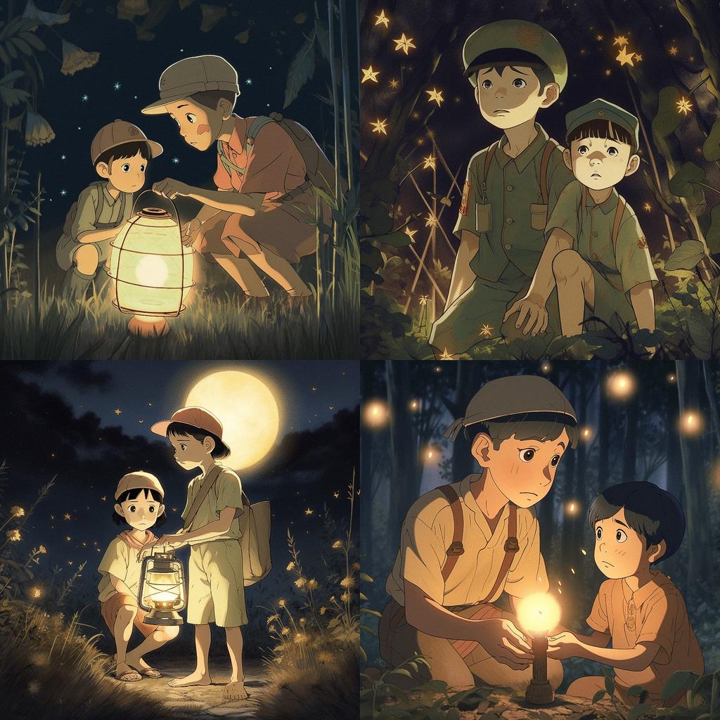 Grave of the Fireflies style, Midjourney V5, render 1 of 4
