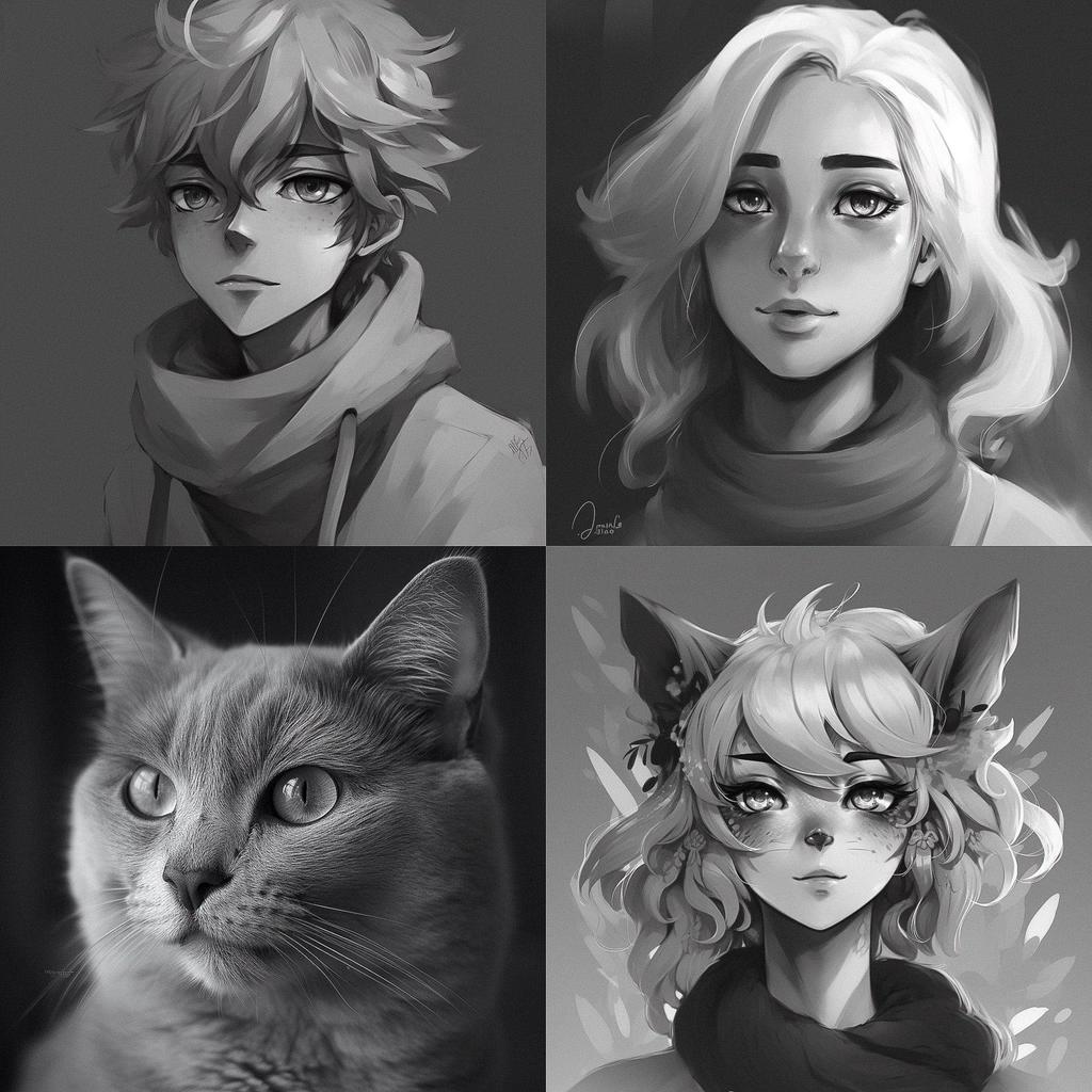 Grayscale style, Midjourney V5, render 1 of 4