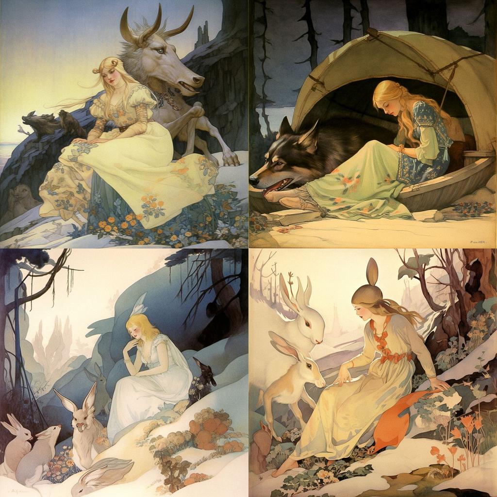 Gustaf Tenggren style, Midjourney V5, render 1 of 4