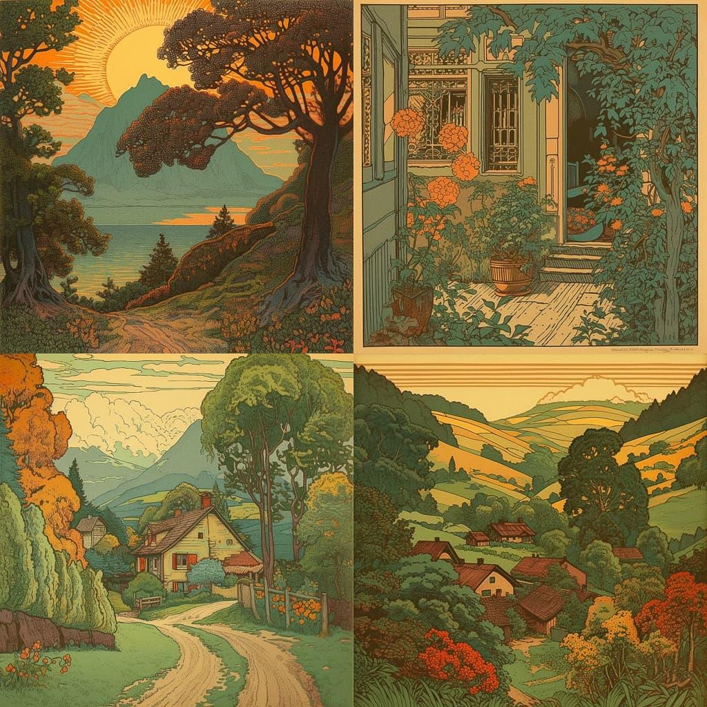 Gustave Baumann style, Midjourney V5, render 1 of 4