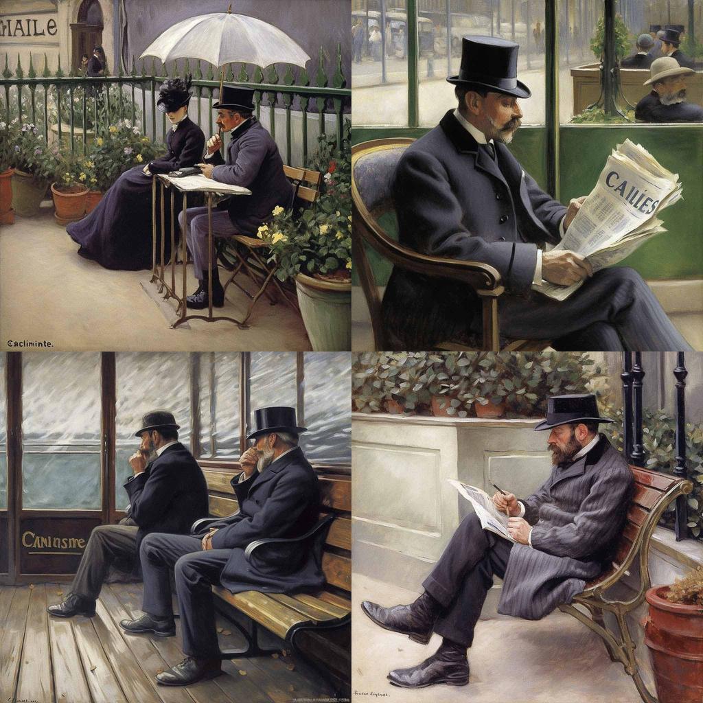 Gustave Caillebotte style, Midjourney V5, render 1 of 4