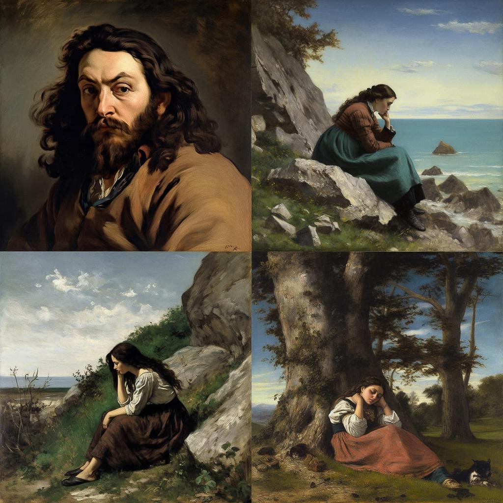 Gustave Courbet style, Midjourney V5, render 1 of 4