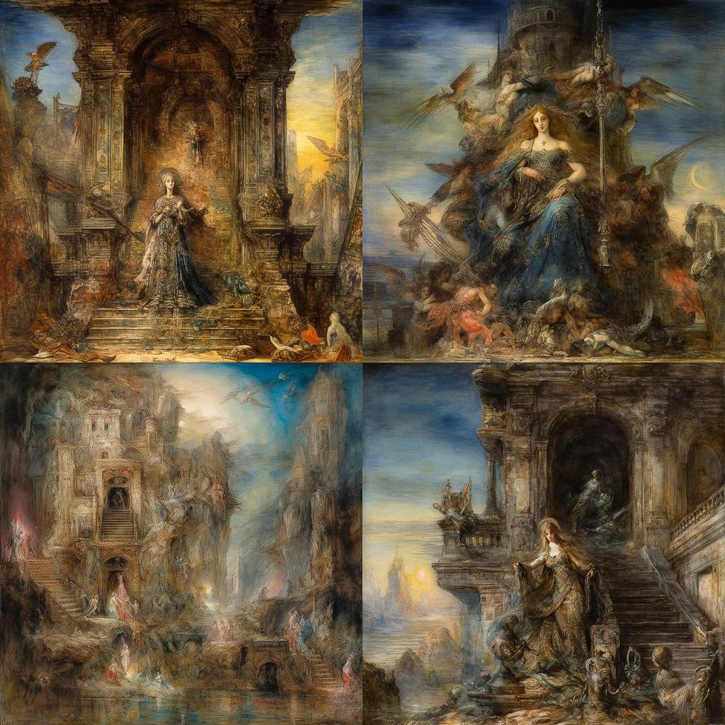 Gustave Moreau style, Midjourney V5, render 1 of 4