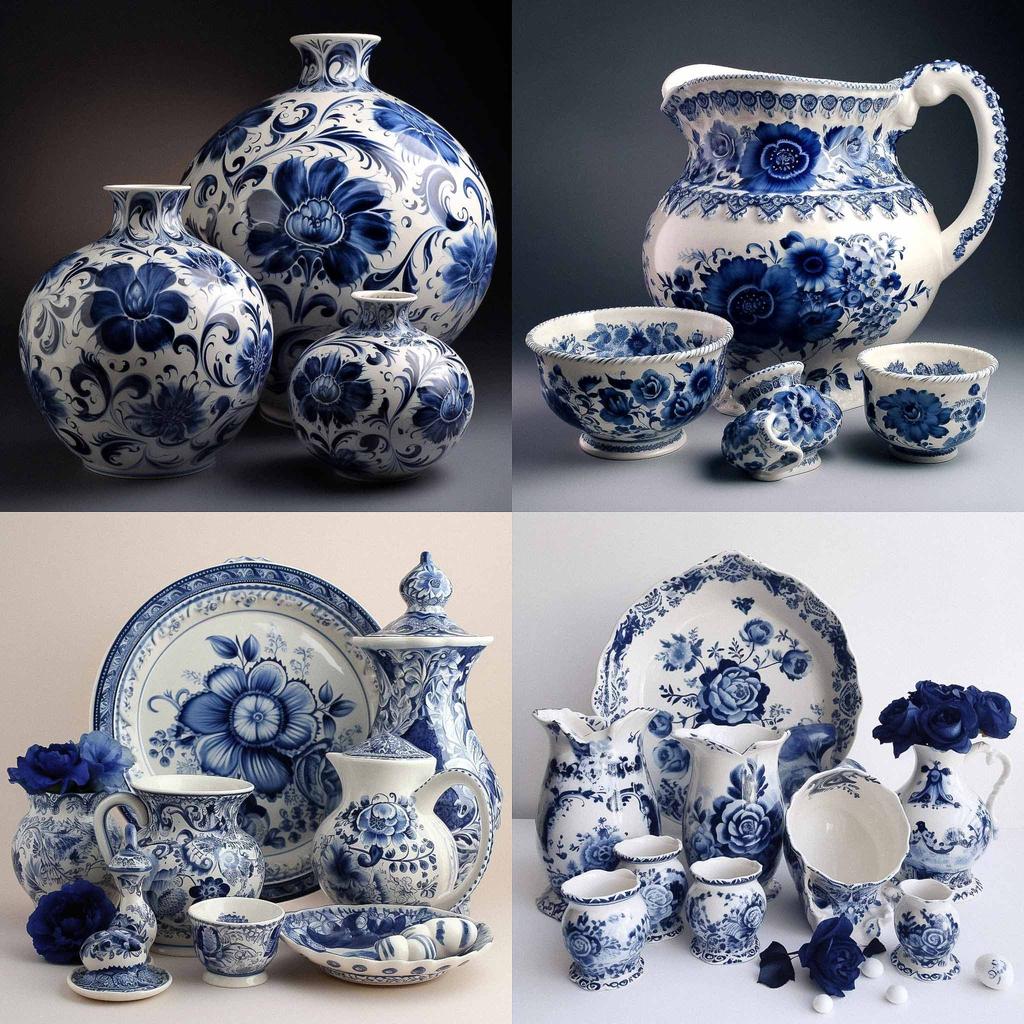 Gzhel ceramic style, Midjourney V5, render 1 of 4