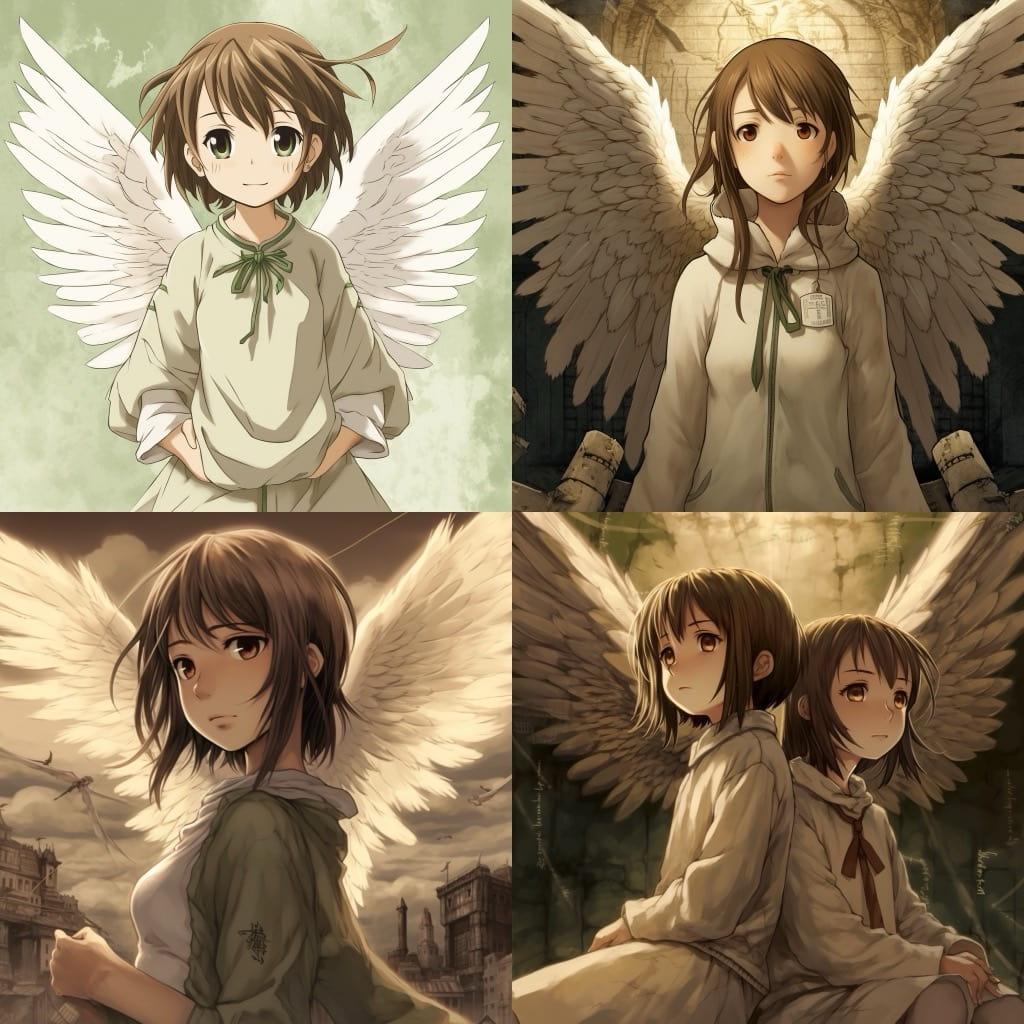 Haibane Renmei style, Midjourney V5, render 1 of 4
