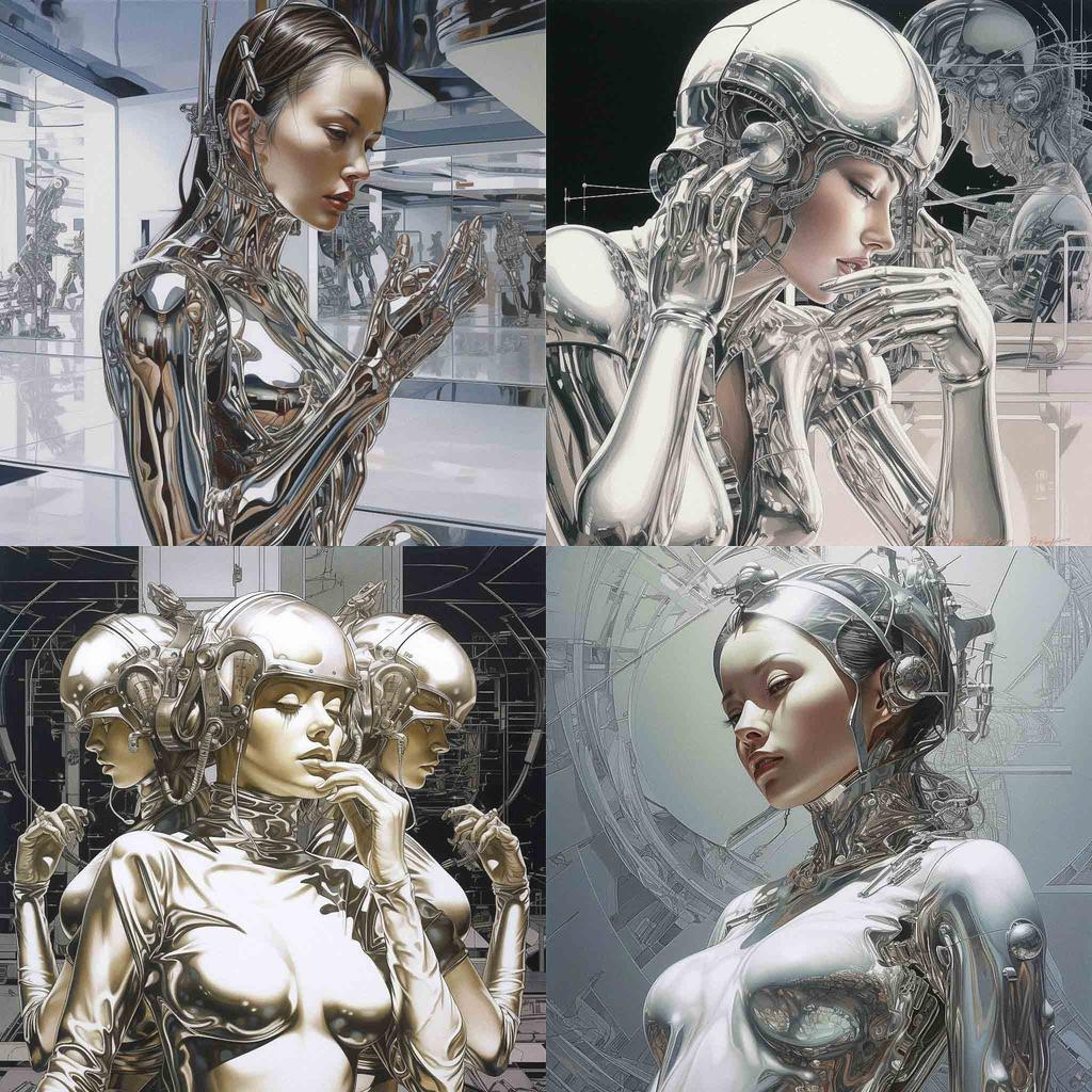 Hajime Sorayama style, Midjourney V5, render 1 of 4