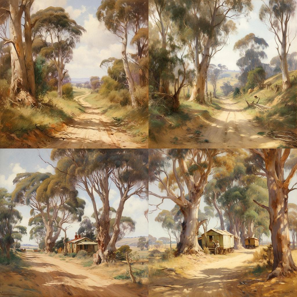 Hans Heysen style, Midjourney V5, render 1 of 4