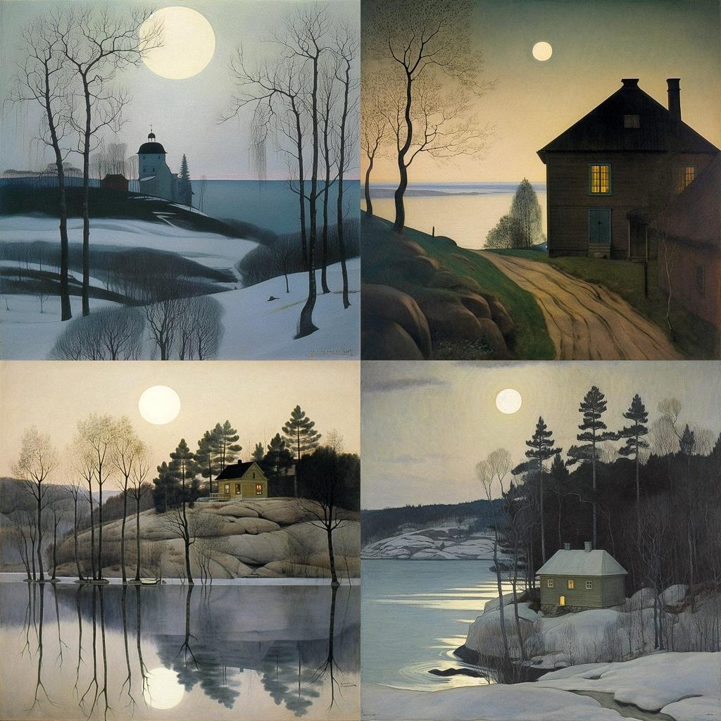 Harald Sohlberg style, Midjourney V5, render 1 of 4