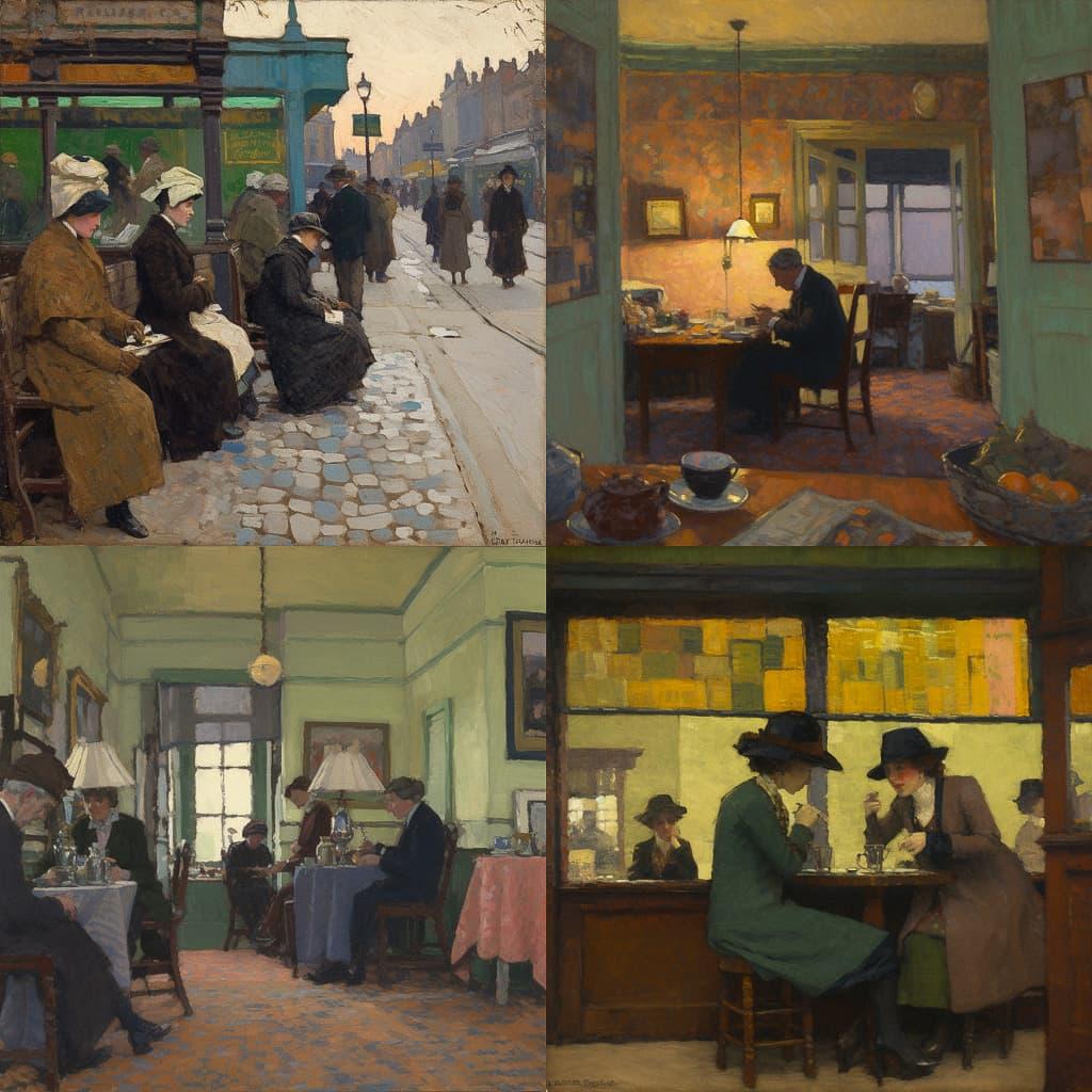 Harold Gilman style, Midjourney V5, render 1 of 4