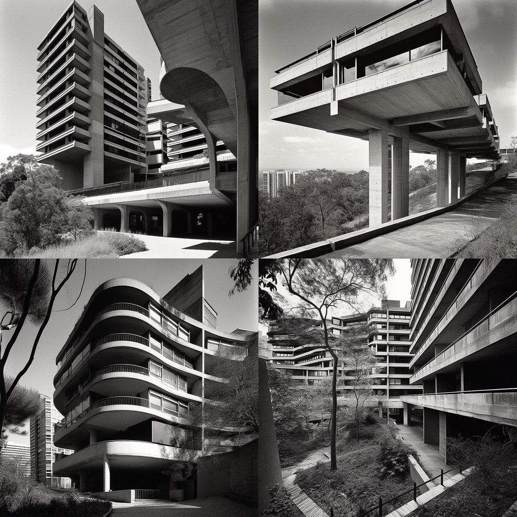 Harry Seidler style, Midjourney V5, render 1 of 4