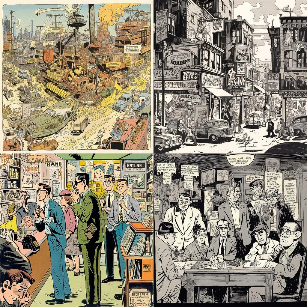 Harvey Kurtzman style, Midjourney V5, render 1 of 4