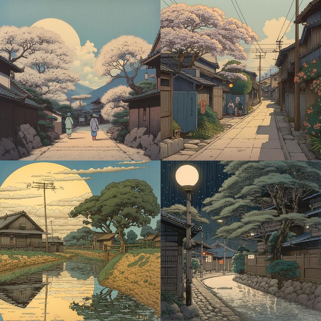 Hasui Kawase style, Midjourney V5, render 1 of 4