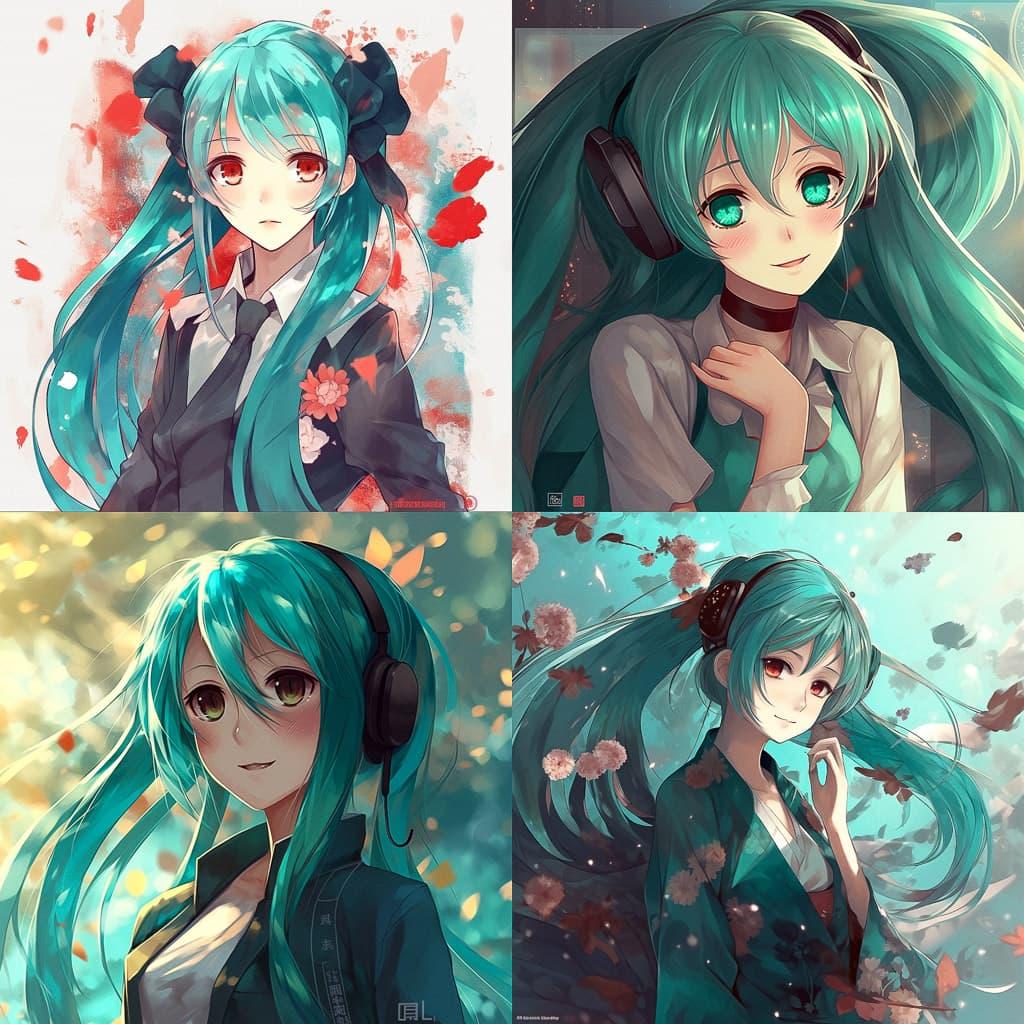 Hatsune Miku style, Midjourney V5, render 1 of 4