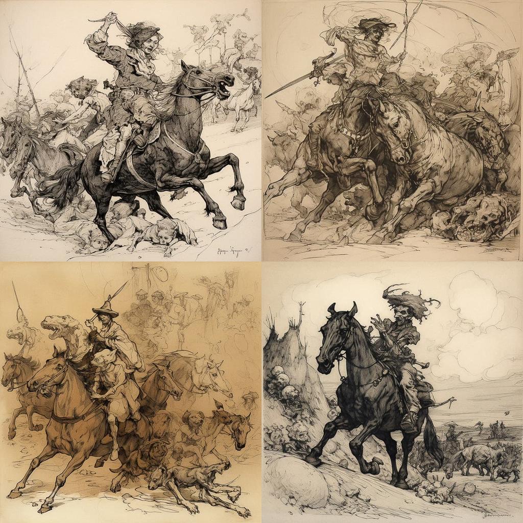 Heinrich Kley style, Midjourney V5, render 1 of 4