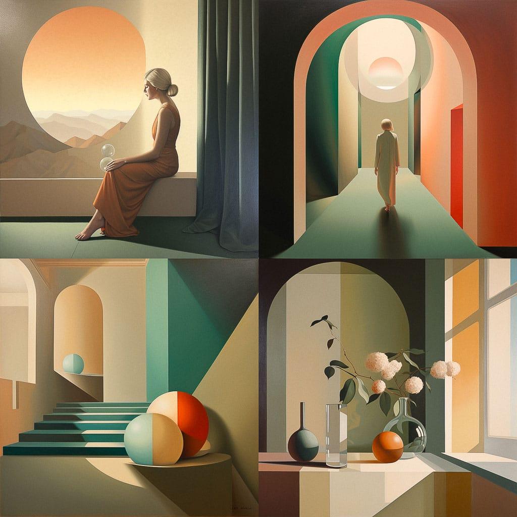 Helen Lundeberg style, Midjourney V5, render 1 of 4
