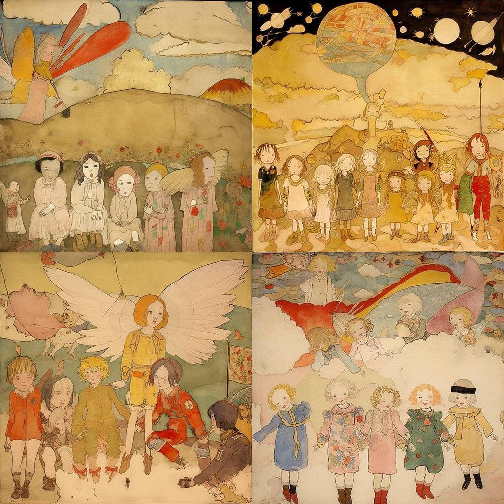 Henry Darger style, Midjourney V5, render 1 of 4