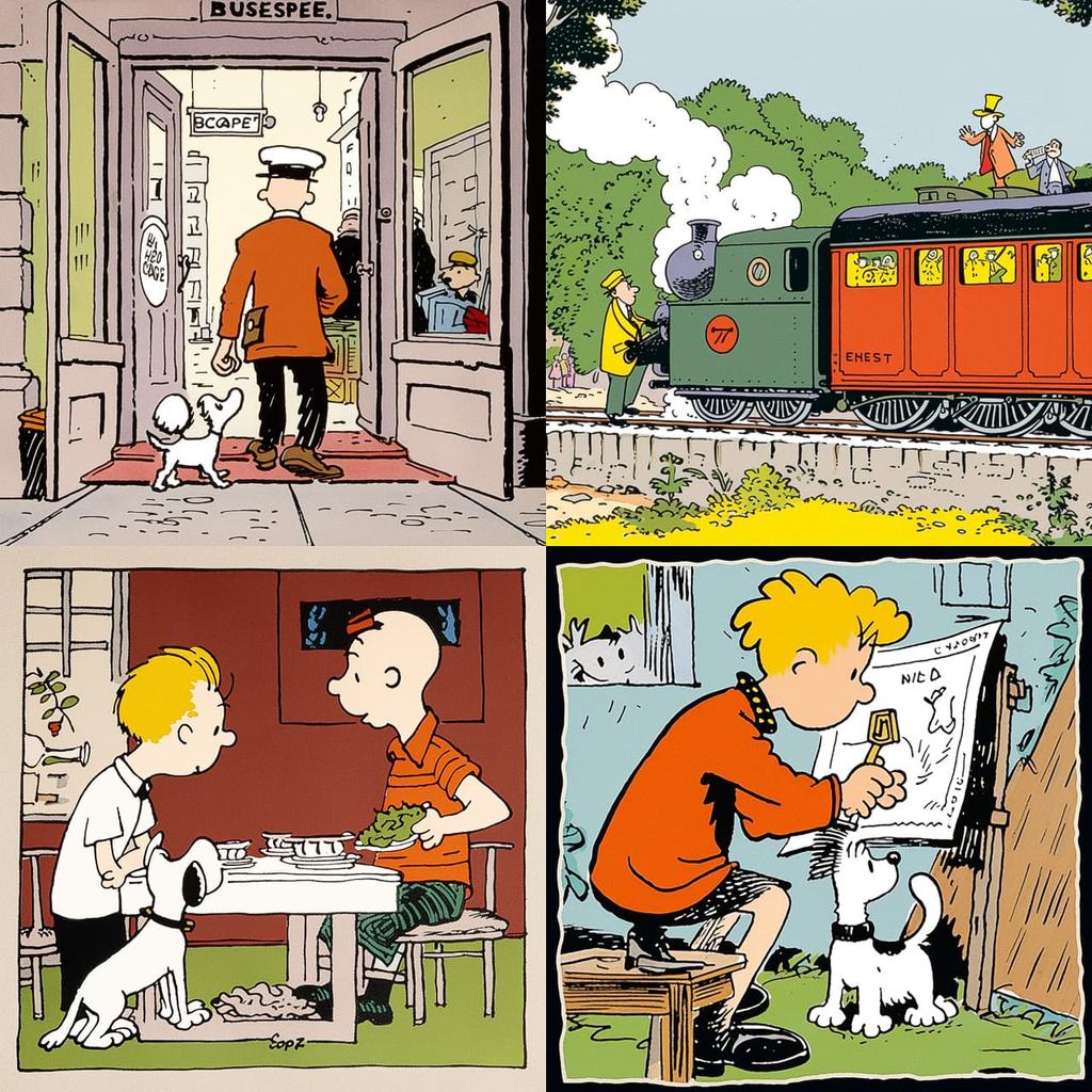 Herge style, Midjourney V5, render 1 of 4