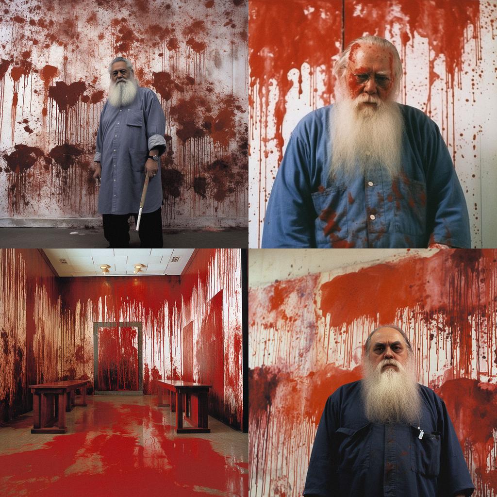 Hermann Nitsch style, Midjourney V5, render 1 of 4